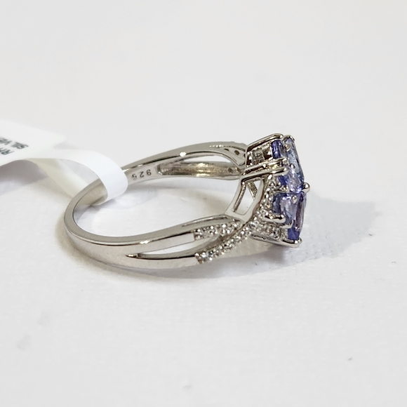 NWT 0.85ct Natural BLUE Tanzanite & Zircon Marquise Ring Size 7 Semi Vintage 925 - Picture 8 of 10